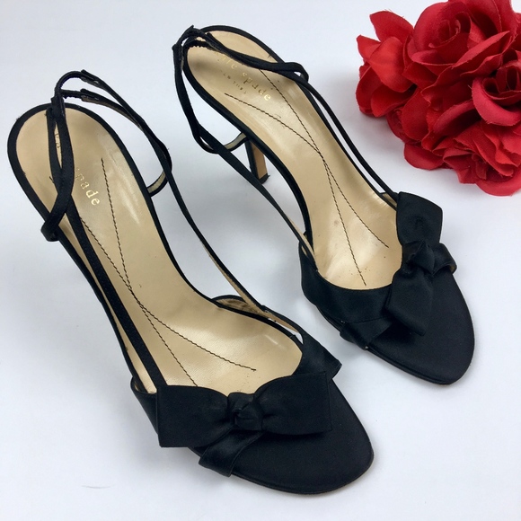 kate spade | Shoes | Kate Spade Black Satin Slingback Sandal Heels 85 ...